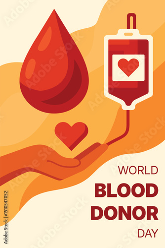 Donor World Day, A meaningful vector illustration for World Donor Day, promoting awareness and appreciation of blood, organ, and general donors. Ideal for campaigns, social media, posters, and healthc