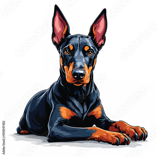Adorable Cartoon doberman Puppy Vector Illustration