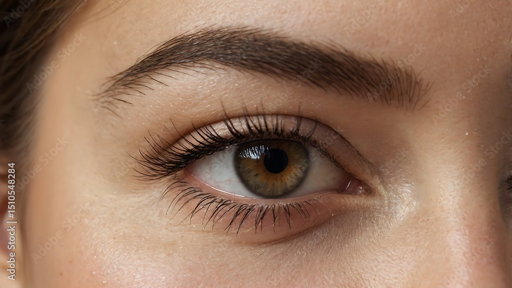 Fototapeta premium Close-up of a Woman's Eye with Defined Eyebrows and Lashes