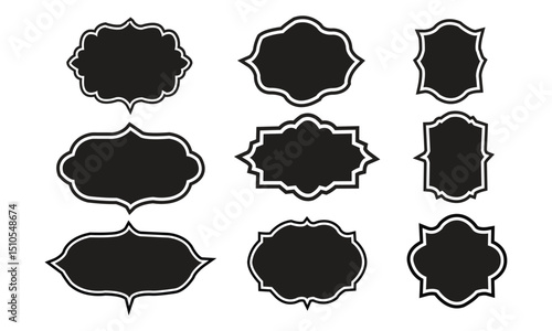 Set of vintage label and badges shape collections. Vector illustration. Black template for patch, insignias