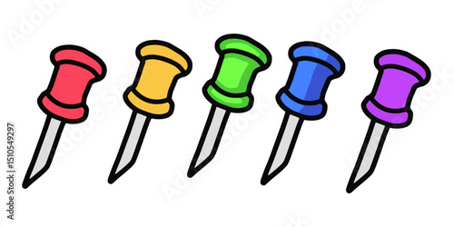 Colorful safety pin vector illustration. Hand drawn stationery pins, office or craft supplies