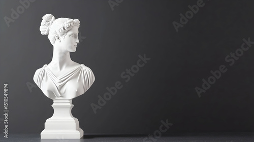 White Marble Bust Of A Woman Statue On Pedestal Against Dark Background