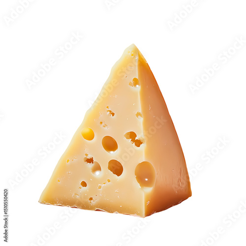 Triangular Piece of Swiss Cheese on Black Background isolated on transparent background