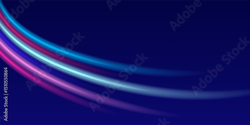 Lines in the shape of a comet against a dark background. Illustration of high speed concept. Motion light effect for banners. Curved light trail stretched upward. Fast speed car.