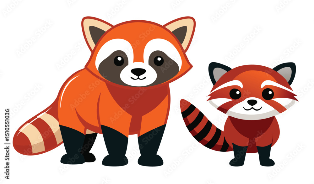 Obraz premium Adorable cartoon red pandas adult and baby illustration