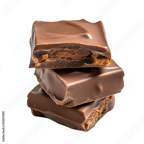Milk Chocolate Pieces with Caramel Filling isolated on transparent background