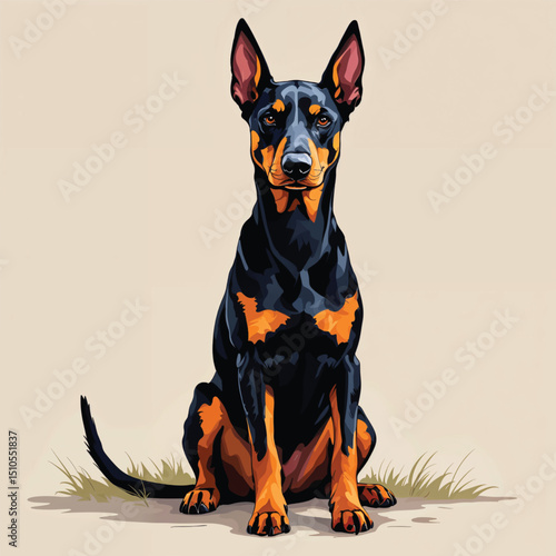 Adorable Cartoon doberman Puppy Vector Illustration