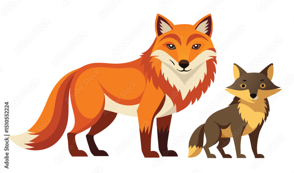 Fototapeta premium Red fox and coyote illustration cartoon animals