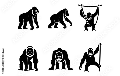 Orangutan silhouettes in various poses