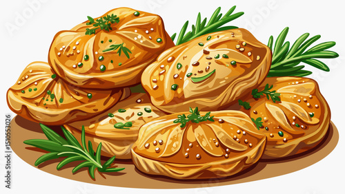 Delightful golden brown puff pastries glistening with sprinkled herbs, depicting an appetizing baked delicacy ideal for a savory snack or meal .