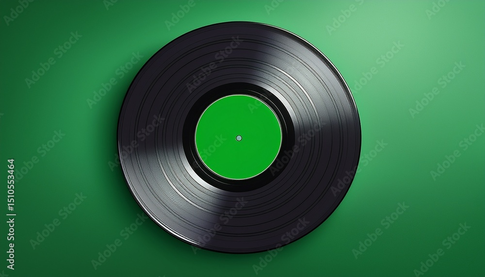 Obraz premium black vinyl record with green label on green background