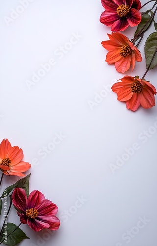 Autumn themed title card featuring orange cosmos flowers on white background isolated background 