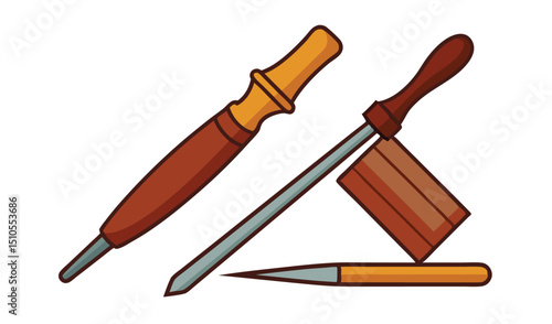 Woodworking tools illustration set carving chisels