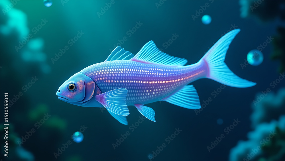 Digital Rendering of a Purple and Blue Fish in a Dark Teal Underwater Scene Digital Rendering of a Purple and Blue Fish in a Dark Teal Underwater Scene