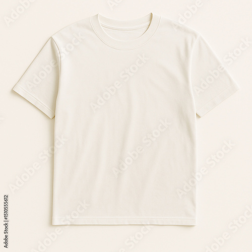 Cream colored short sleeve t shirt mockup on white background