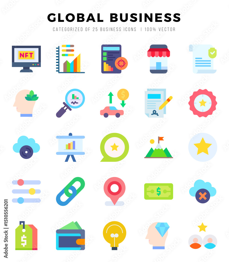 Set of simple Flat Global Business Icons. Flat art icons pack. Vector illustration. Set of simple Flat Global Business Icons. Flat art icons pack. Vector illustration.