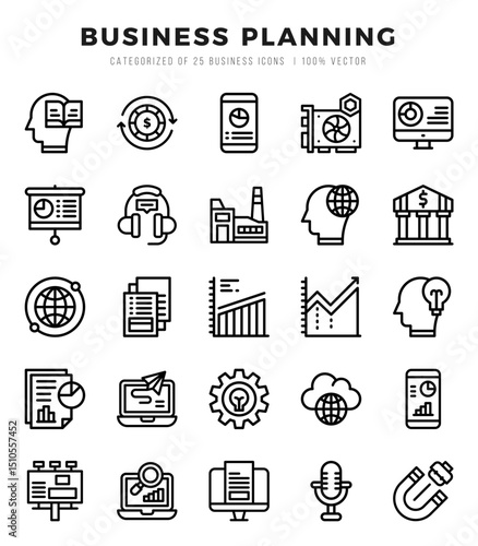 Set of 25 Business Planning Lineal Icons Pack.
