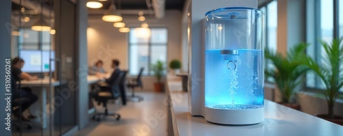 A modern office water cooler dispenser providing refreshing, chilled water Perfect for hydration and workplace refreshment Clean lines and sleek design , water, breakroom, maintenance