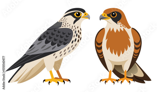 Two birds of prey facing each other illustration