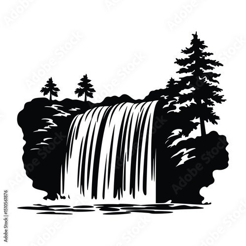Waterfall black color on isolated white background