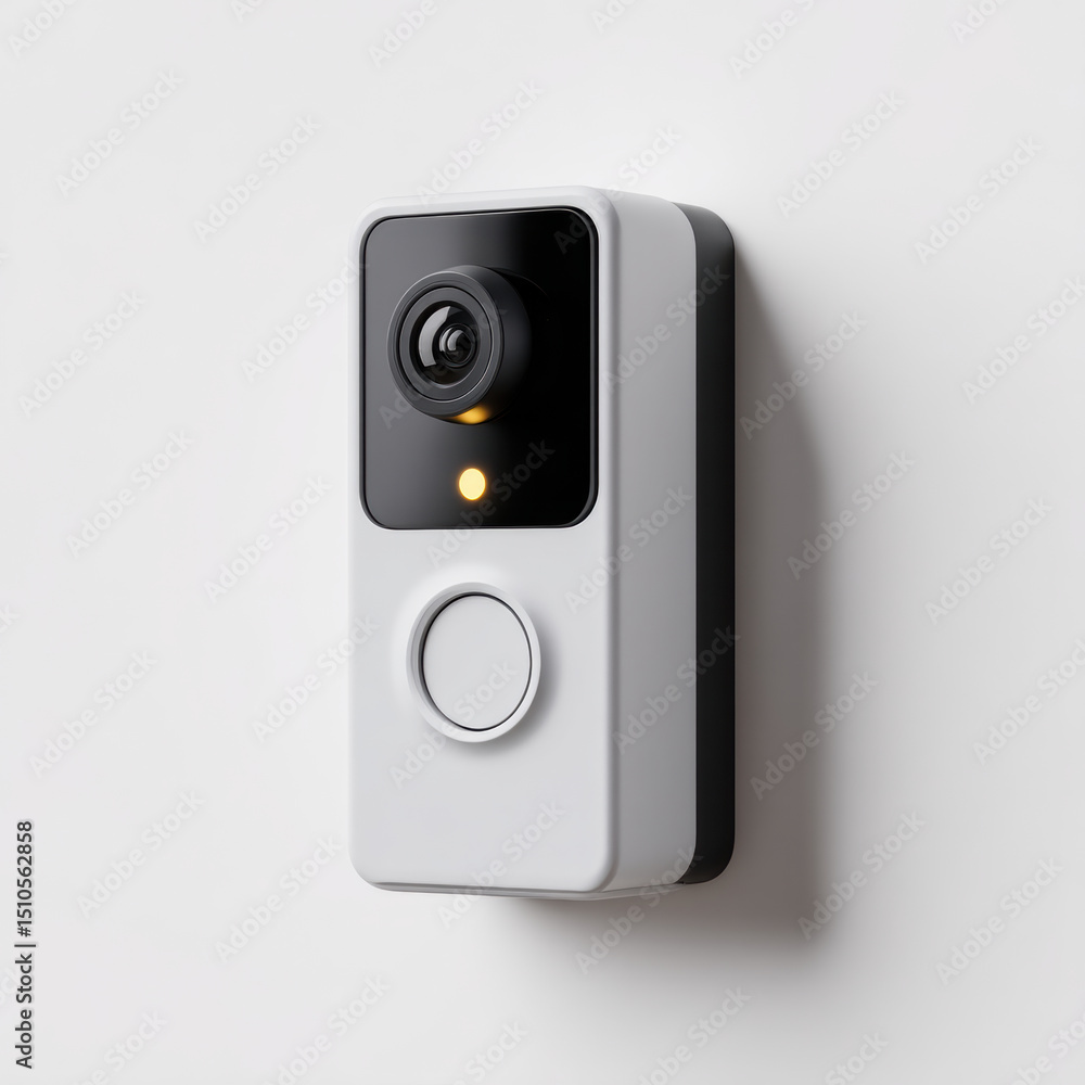 Smart security camera designed for home monitoring, featuring sleek white exterior, lens, and button. This device enhances safety and convenience in modern living spaces Smart security camera designed for home monitoring, featuring sleek white exterior, lens, and button. This device enhances safety and convenience in modern living spaces