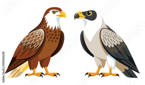 Two majestic birds of prey eagle and vulture illustration