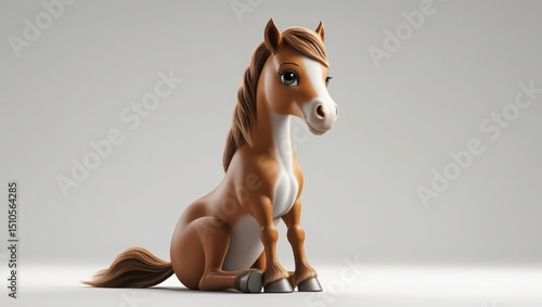 Adorable 3D Render of a Sitting Horse Cute, Cartoonish Equine