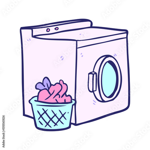 cartoon washing machine and laundry