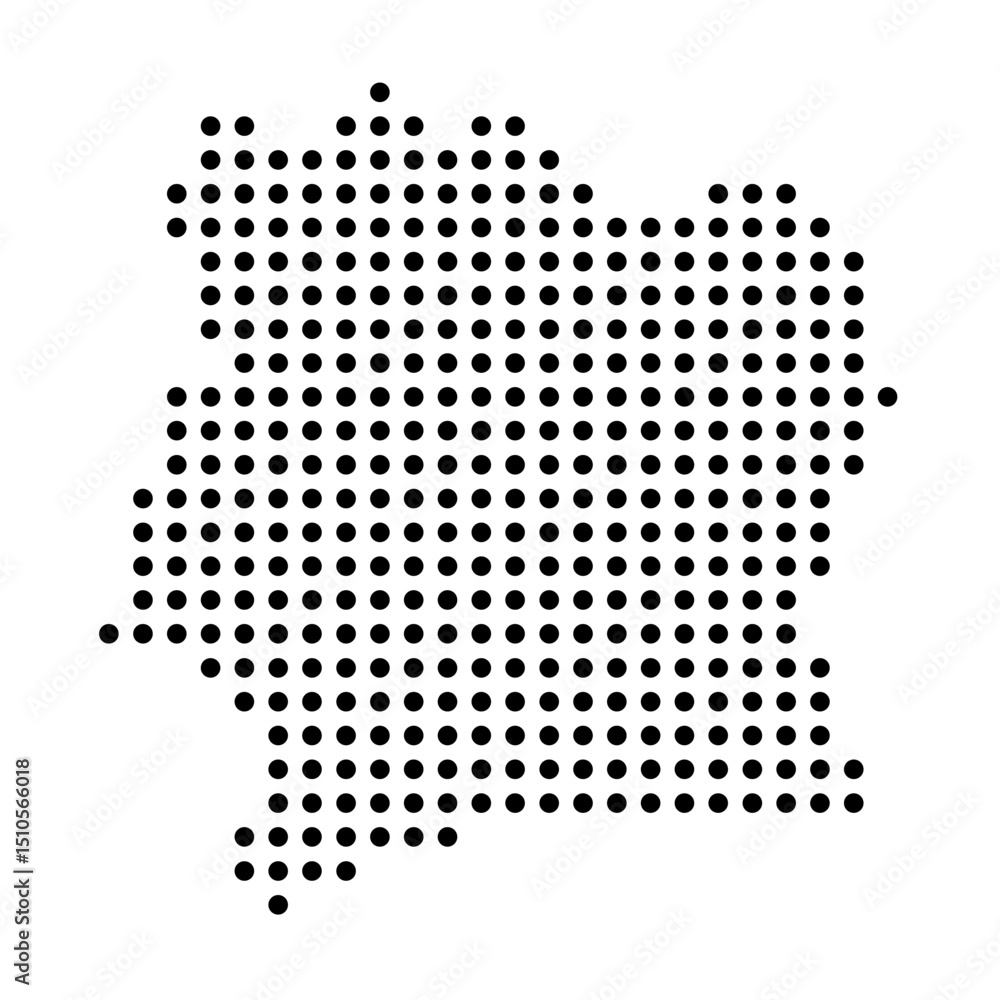 Ivory Coast country dotted map. Black spot pixel illustration isolated on white background. Vector circle mosaic. Ivory Coast country dotted map. Black spot pixel illustration isolated on white background. Vector circle mosaic.