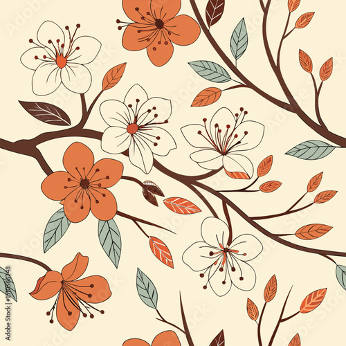 Seamless spring floral pattern with seasonal change