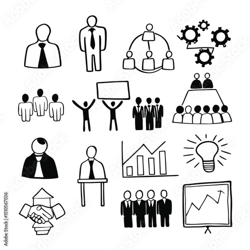Business Leadership, Team Collaboration, and Innovation Icons – Corporate Strategy and Growth