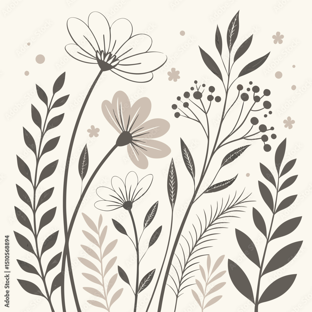 Fototapeta premium Seamless scandinavian minimalist floral pattern soft neutral colors