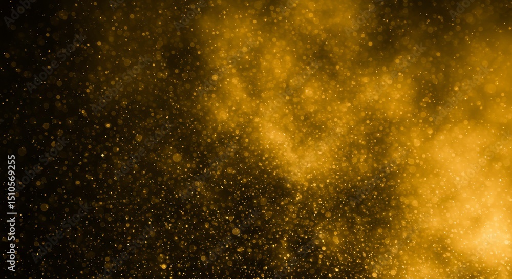 Abstract golden particles dance in a dark, atmospheric space, creating a mystical and radiant ambiance Abstract golden particles dance in a dark, atmospheric space, creating a mystical and radiant ambiance