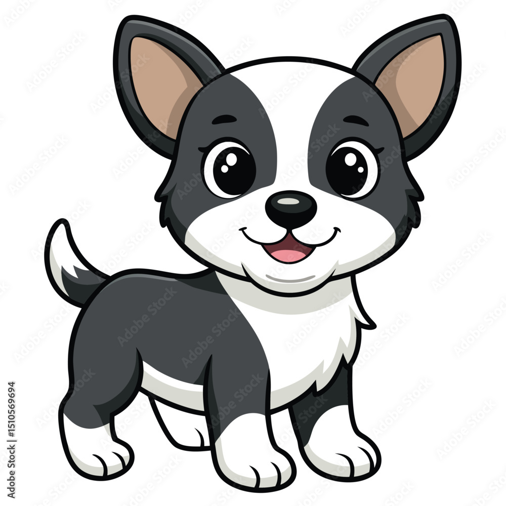 Obraz premium Cute Cartoon Puppy with Big Eyes and Tail