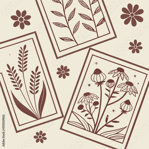 Seamless vintage floral pattern with seed packets collage