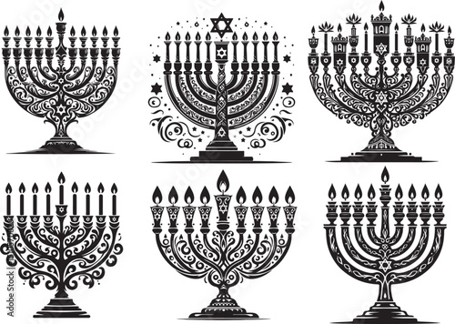 Hanukkah Menorah Clipart Set – Decorative Jewish Holiday Candle Holders

