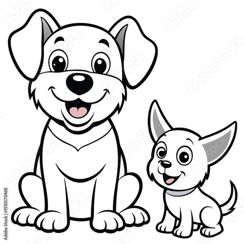 Cute Cartoon Puppy and Adult Dog Sitting Together - Playful Dog Illustration