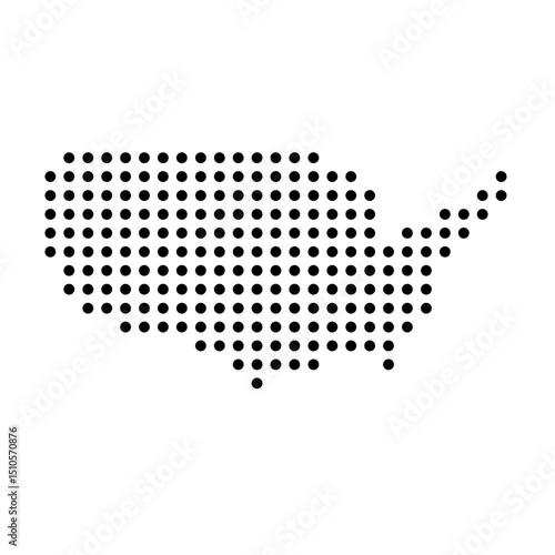 United States of America country dotted map. Black spot pixel illustration isolated on white background. Vector circle mosaic.