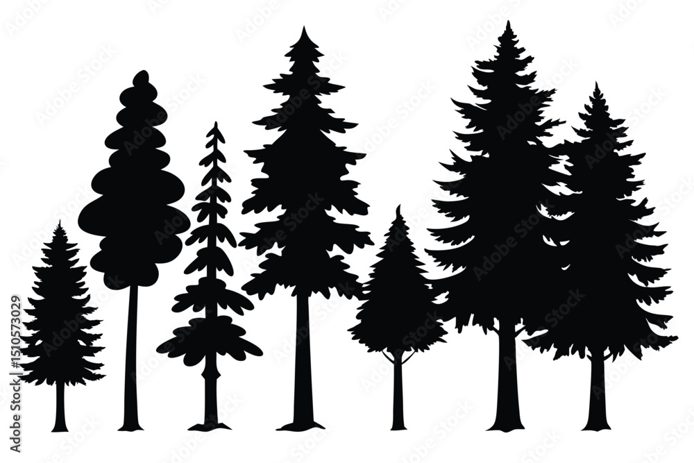 Fototapeta premium Silhouettes of evergreen trees in a forest setting