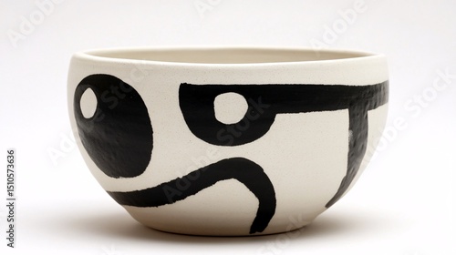 Artistic White Ceramic Bowl Embellished with Striking Black Abstract Motifs for Home