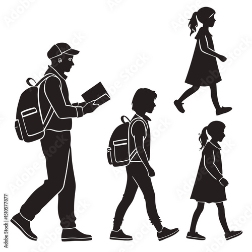 silhouette Man girl students classmates pictogram icon on white background