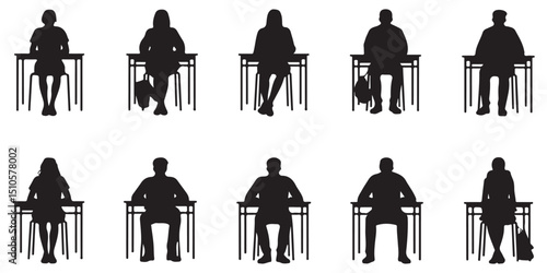 student in classroom silhouettes Students Sitting at Desks Classroom Silhouettes, Students Sitting at Desks in Various Poses, 