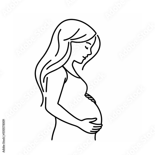 Pregnant woman line art silhouette expecting mother