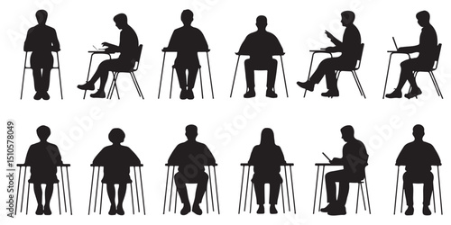 student in classroom silhouettes Students Sitting at Desks Classroom Silhouettes, Students Sitting at Desks in Various Poses, 