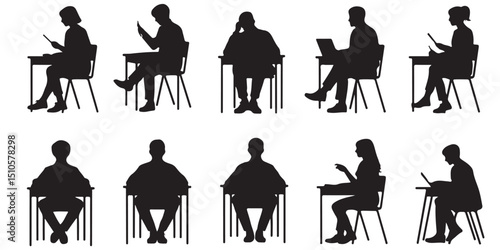 student in classroom silhouettes Students Sitting at Desks Classroom Silhouettes, Students Sitting at Desks in Various Poses, 