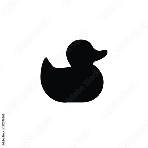Silhouette of a duck or rubber duck icon in black on a white background. Simple flat design ideal for apps, toys, children’s content, or minimalist branding with a playful theme.