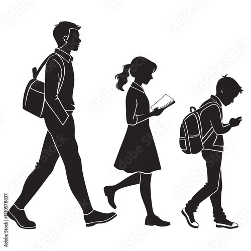 silhouette Man girl students classmates pictogram icon on white background