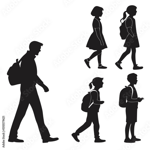 silhouette Man girl students classmates pictogram icon on white background