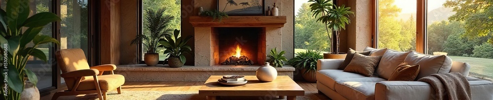 A cozy living room with a fireplace, comfortable seating, and natural light streaming through large windows, creating a relaxed and inviting atmosphere , inviting, cozy A cozy living room with a fireplace, comfortable seating, and natural light streaming through large windows, creating a relaxed and inviting atmosphere , inviting, cozy