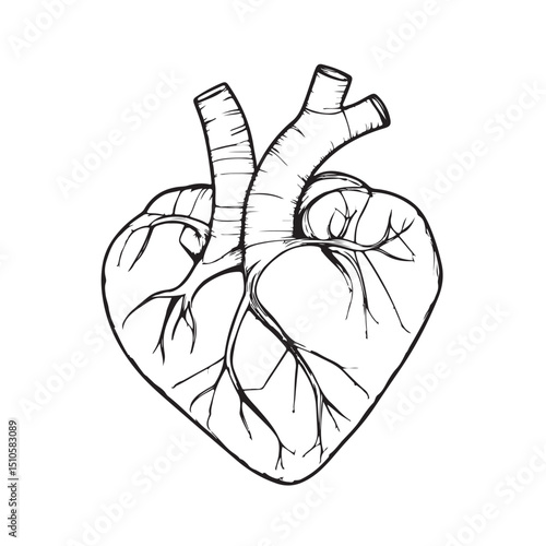 Vector illustrations of the human heart organ in various styles, from realistic anatomy to flat and minimalist designs isolated on white background.